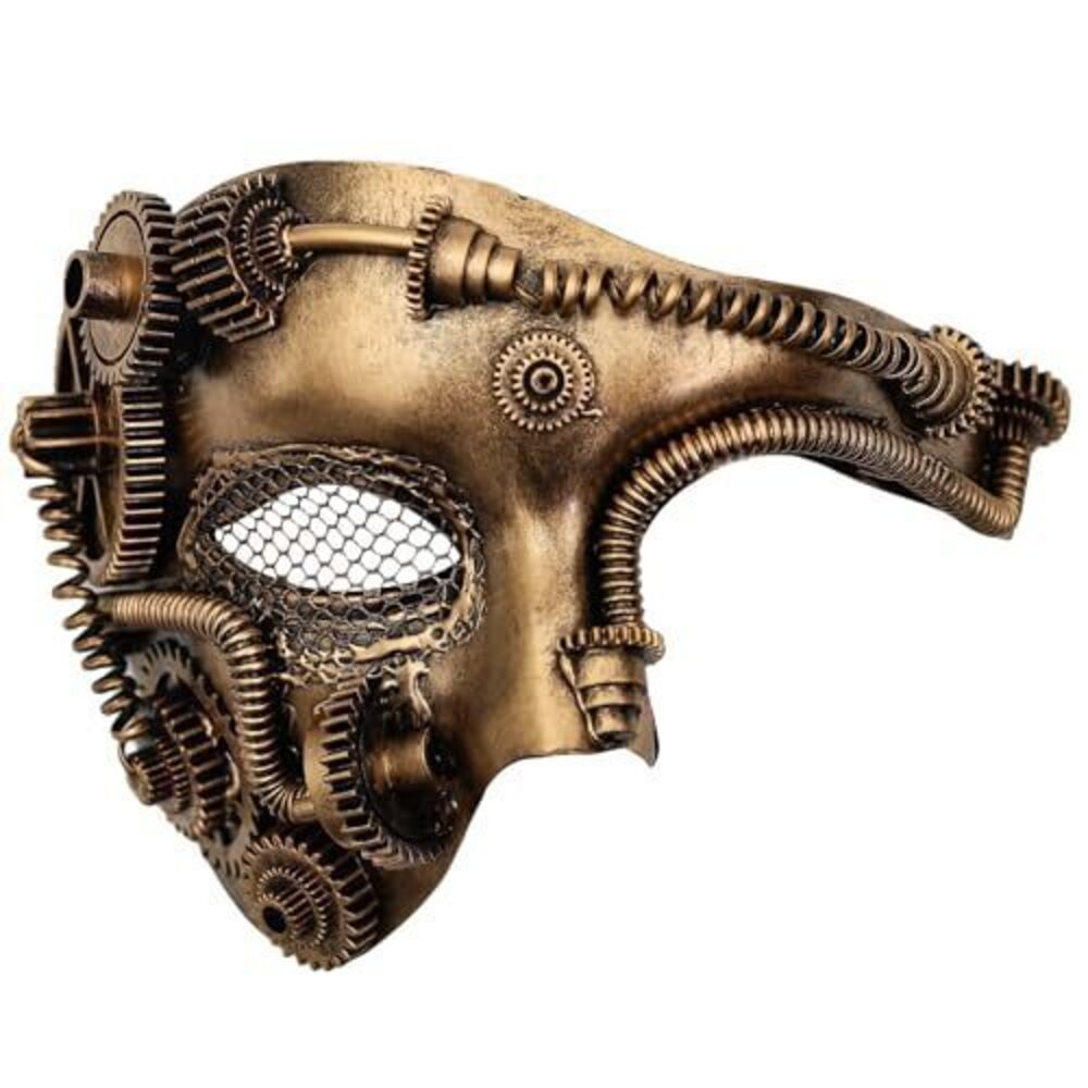 2391 Steampunk Masquerade Mask Costume: Mesh Half-Face Cyborg Mask
